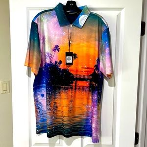 Bugatchi men’s shirt sleeve button up polo ocean print size extra large. NWT